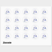 Sticker Rond Ombre Royal Blue Ivory Floral Mariage (Feuille)