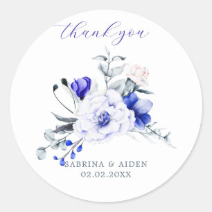 Sticker Rond Ombre Royal Blue Ivory Floral Mariage