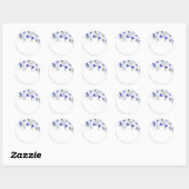Sticker Rond Ombre Royal Blue Ivory Floral Mariage (Feuille)
