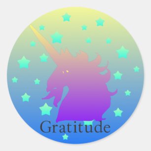 Sticker Rond Ombre unicorne avec gratitude