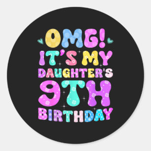 Sticker Rond Omg C'est l'anniversaire de ma fille 9 ans Fleurs