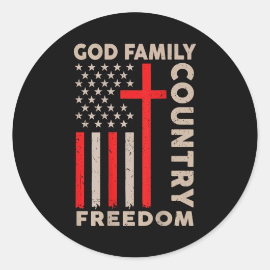 Sticker Rond On-back God Family Country Dom Patriotic Christian (Devant)