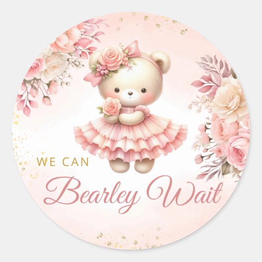 Sticker Rond On peut attendre aquarelle Baby shower Boho (Devant)