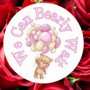 Sticker Rond On peut attendre Baby shower fille