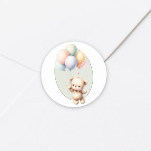 Sticker Rond On peut attendre le baby shower de ballons d'ours 