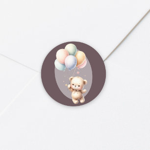 Sticker Rond On peut attendre le baby shower de ballons d'ours 