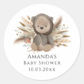 Sticker Rond On peut attendre le Baby shower de l'ours de Boho (Devant)