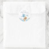 Sticker Rond On peut attendre le Baby shower Garçon bleu (Sac)