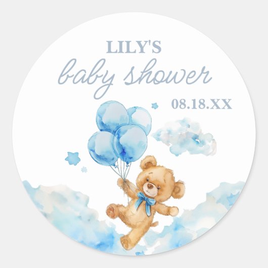 Sticker Rond On peut attendre le Baby shower Garçon bleu (Devant)
