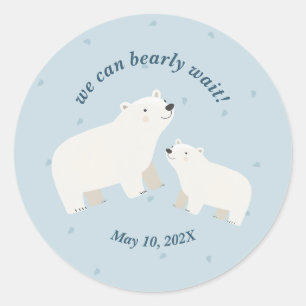 Sticker Rond On peut attendre le baby shower Plaque papier