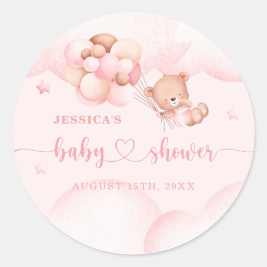 Sticker Rond On peut attendre le Baby shower rose (Devant)