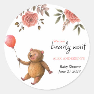 Sticker Rond On peut attendre le Rose Teddy Baby shower
