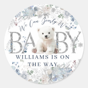 Sticker Rond On Peut Attendre L'Hiver Ours Bébé Garçon Douche