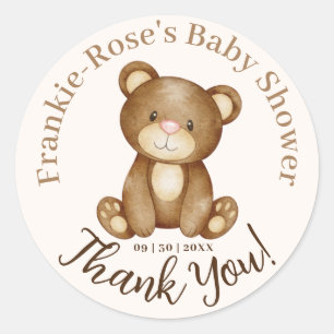 Sticker Rond On peut attendre ! Merci Baby shower mignon