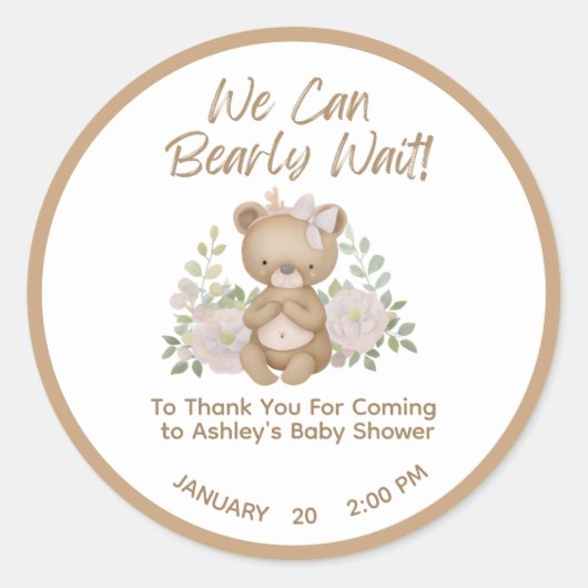 Sticker Rond On peut attendre Merci de Baby shower fille (Devant)