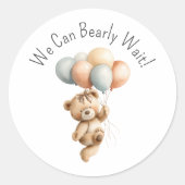 Sticker Rond On peut attendre mignon Baby shower fille ours (Devant)