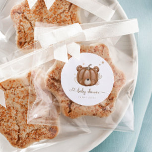 Sticker Rond On Peut Attendre Un Petit Ours Citrouille