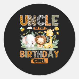 Sticker Rond Oncle de la fille d'anniversaire safari jungle sau