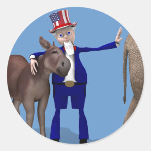 Sticker Rond Oncle Sam câline un âne heureux