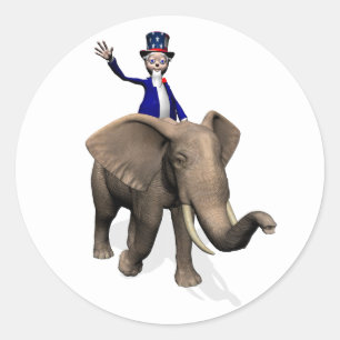 Sticker Rond Oncle Sam chevauchant un éléphant