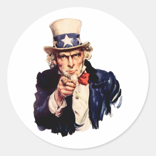 Sticker Rond Oncle Sam Pointant Son Doigt (Devant)