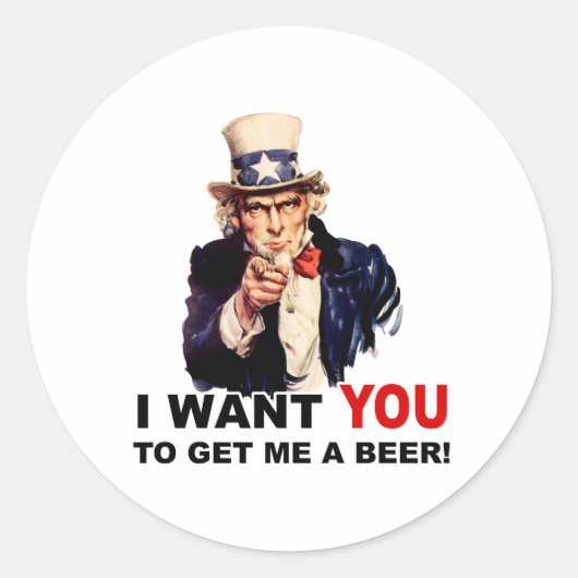Sticker Rond Oncle Sam VEUT QUE TU M'APPORTES UNE BIÈRE (Devant)