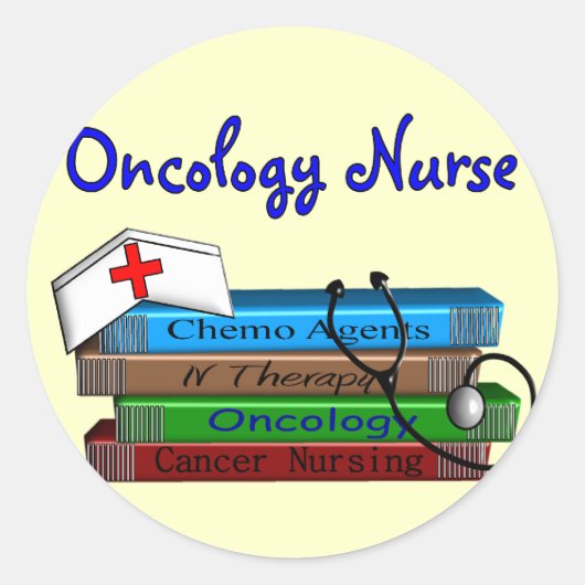 Sticker Rond Oncolgoy Nurse "Books" Design (Devant)