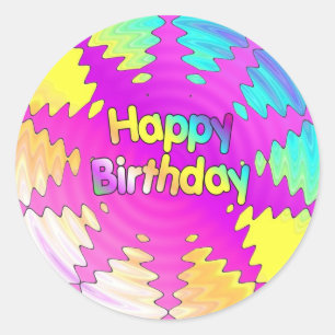 Sticker Rond Ondulation de joyeux anniversaire