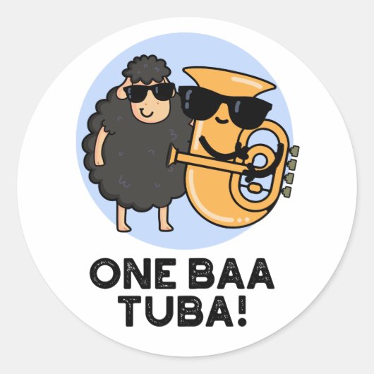 Sticker Rond One Baa Tuba Funny Music Sheep Pun (Devant)