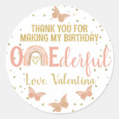 Sticker Rond ONE derful Birthday Butterflies Rainbow Merci (Devant)