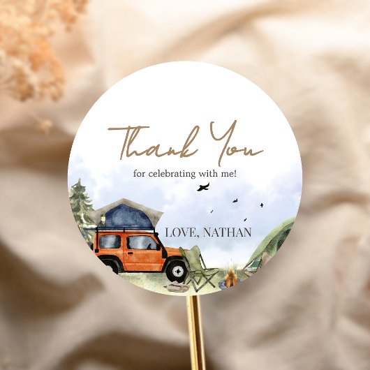 Sticker Rond One Happy Camper Camping Boy Birthday