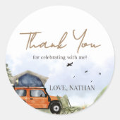 Sticker Rond One Happy Camper Camping Boy Birthday (Devant)