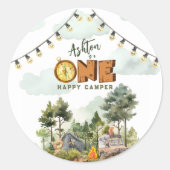 Sticker Rond One Happy Camper First Birthday (Devant)