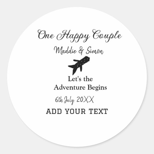 Sticker Rond One happy Couple, l'aventure commence co mariage (Devant)
