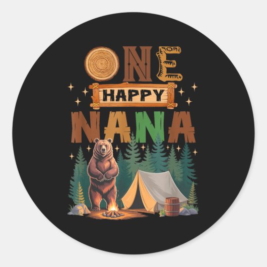Sticker Rond One Happy Nana Camper 1st Birthday Camng Bear (Devant)
