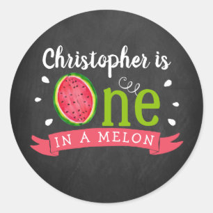 Sticker Rond One In A Melon Chalkboard 1er anniversaire