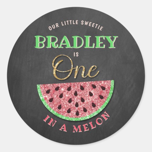 Sticker Rond One In A Melon Chalkboard 1er anniversaire (Devant)