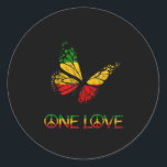 Sticker Rond One Love Butterfly Rasta Reggae<br><div class="desc">One Love Butterfly Rasta Reggae</div>