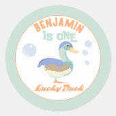 Sticker Rond One Lucky Duck & Bubbles Premier Anniversaire Pas (Devant)