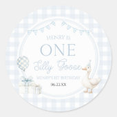 Sticker Rond ONE Silly Goose Blue 1st Birthday Party (Devant)