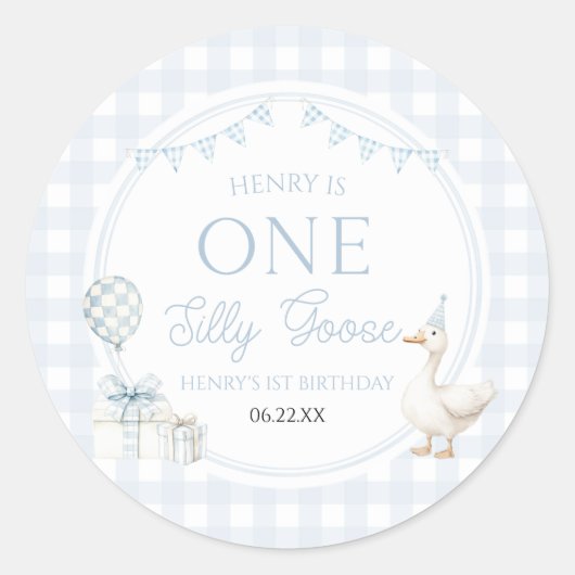 Sticker Rond ONE Silly Goose Blue 1st Birthday Party (Devant)