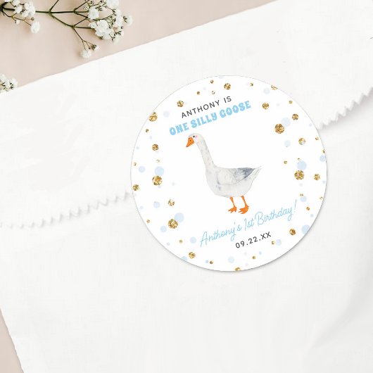 Sticker Rond One Silly Goose Boys 1ère fête d'anniversaire