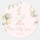 Sticker Rond One Silly Goose Girl 1st Birthday (Devant)