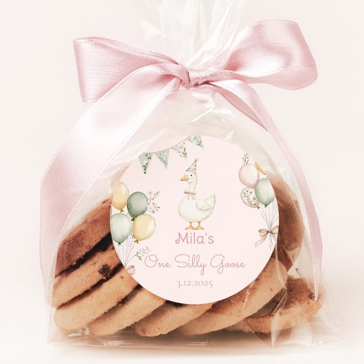 Sticker Rond One Silly Goose Girl 1st Birthday