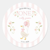 Sticker Rond One Silly Goose Girl 1st Birthday Pink (Devant)