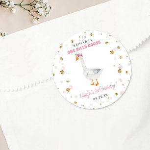 Sticker Rond One Silly Goose Girls 1st Birthday Party