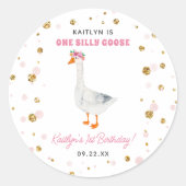 Sticker Rond One Silly Goose Girls 1st Birthday Party (Devant)