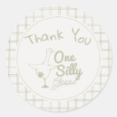 Sticker Rond One Silly Goose Green Drawn Thank You 1st Birthday (Devant)
