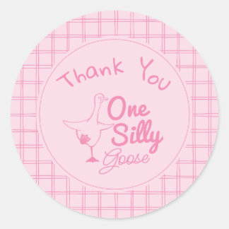 Sticker Rond One Silly Goose Pink Hand Drawn Girl 1st Birthday