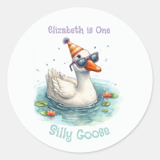 Sticker Rond "One Silly Goose" Premier anniversaire (Devant)